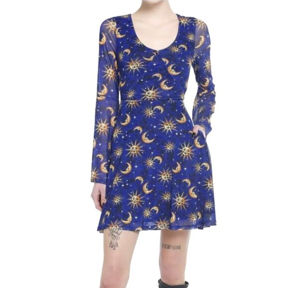 NWOT Hot Topic Cosmic Aura Celestial Bell Sleeve Dress in S - Picture 1 of 5